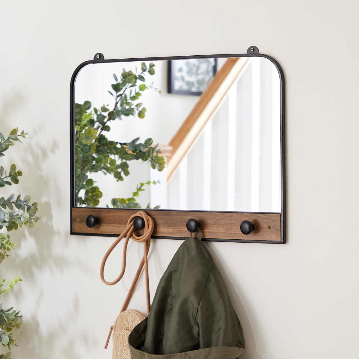 Fulton Rectangle Wall Mirror with Hooks 55cm x 38cm Black – image 1