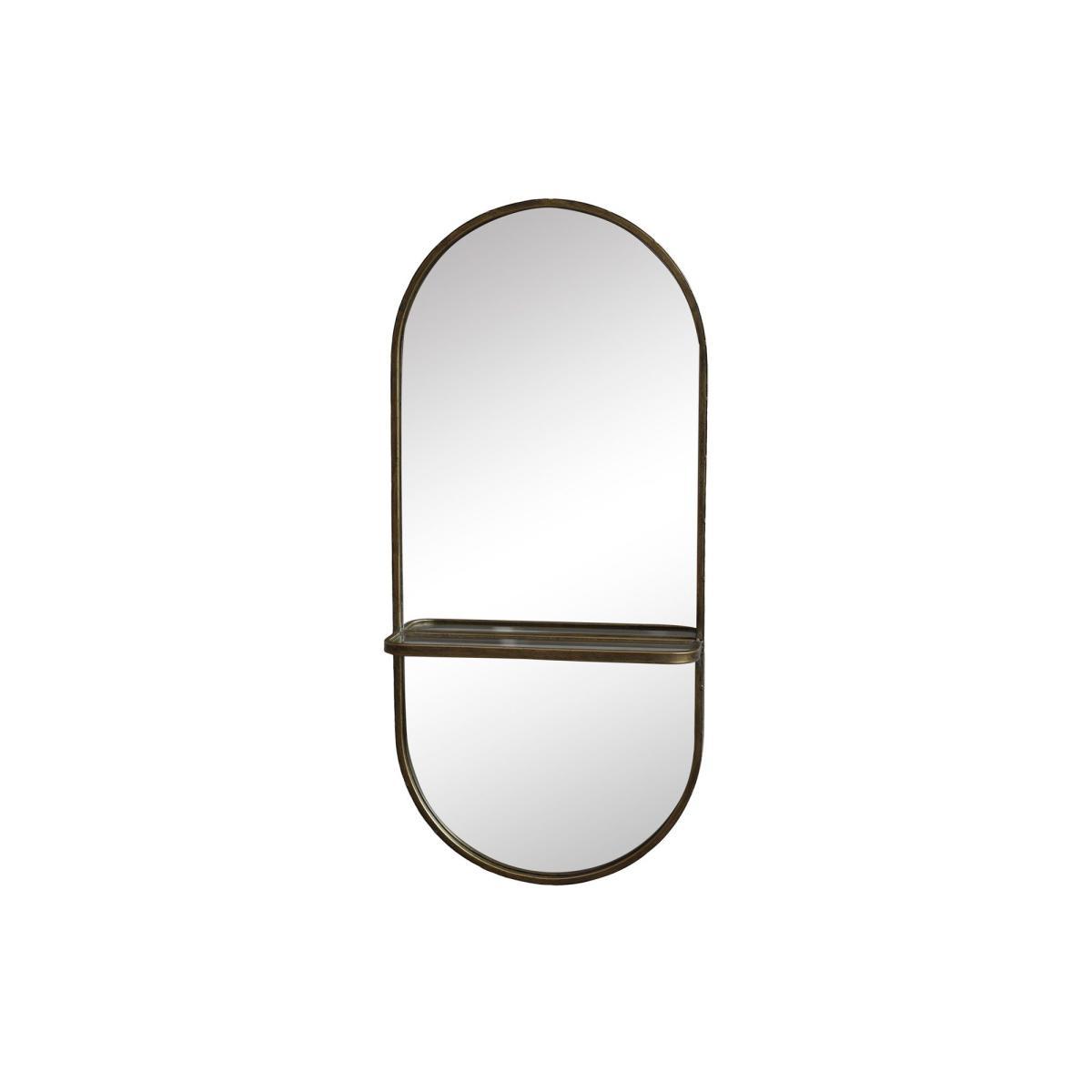 Antique Brass Oval Mirror with Shelf – image 3