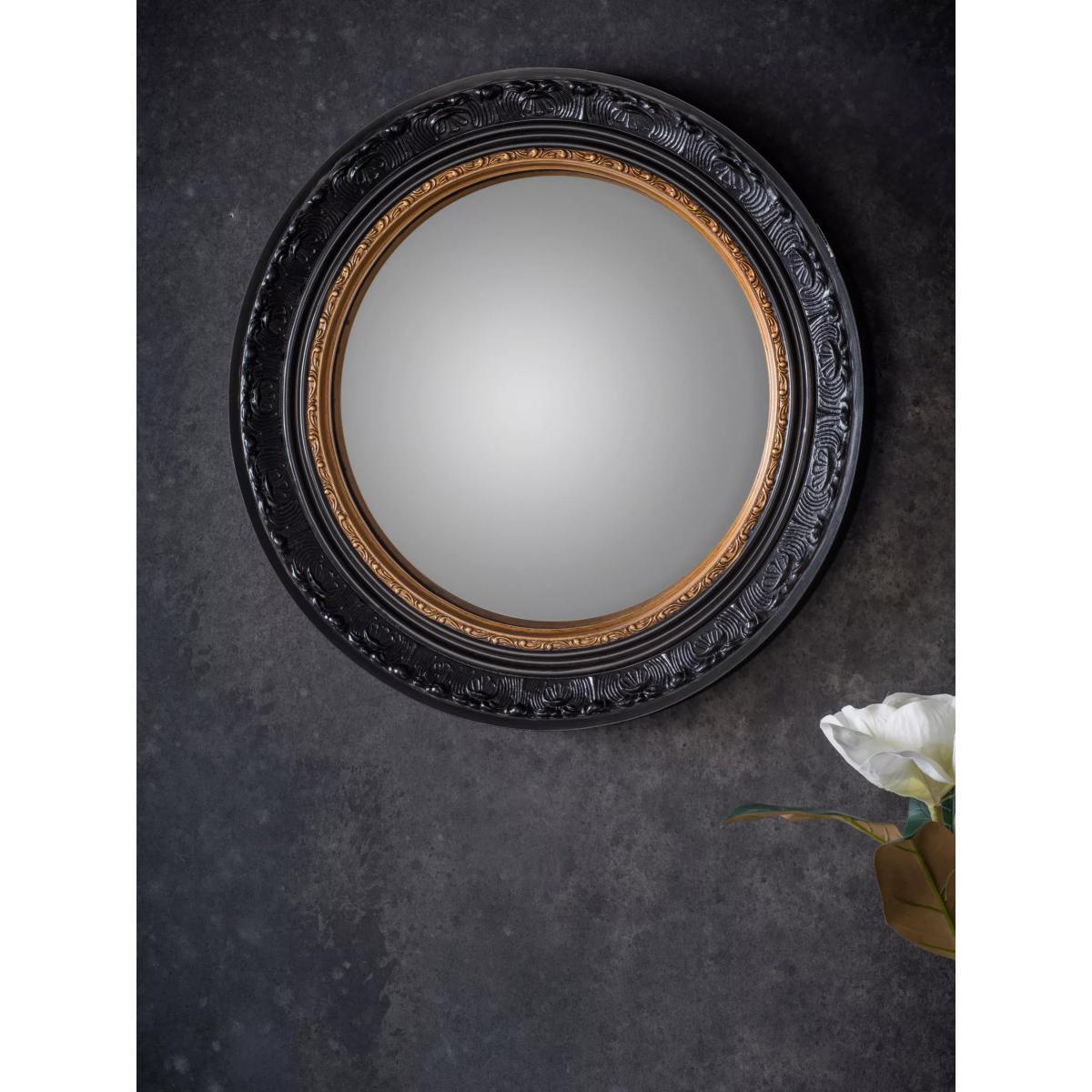 Langford Round Decorative Wood Frame Convex Mirror, 51cm, Black/Gold – image 2