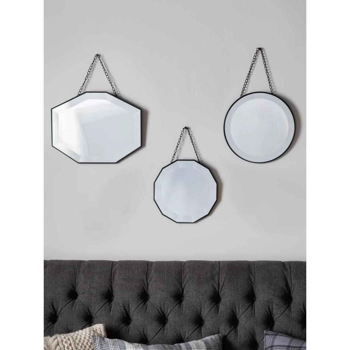 Haines Bevelled Glass Frame Hanging Mirrors, Set of 3, Clear/Black – image 2