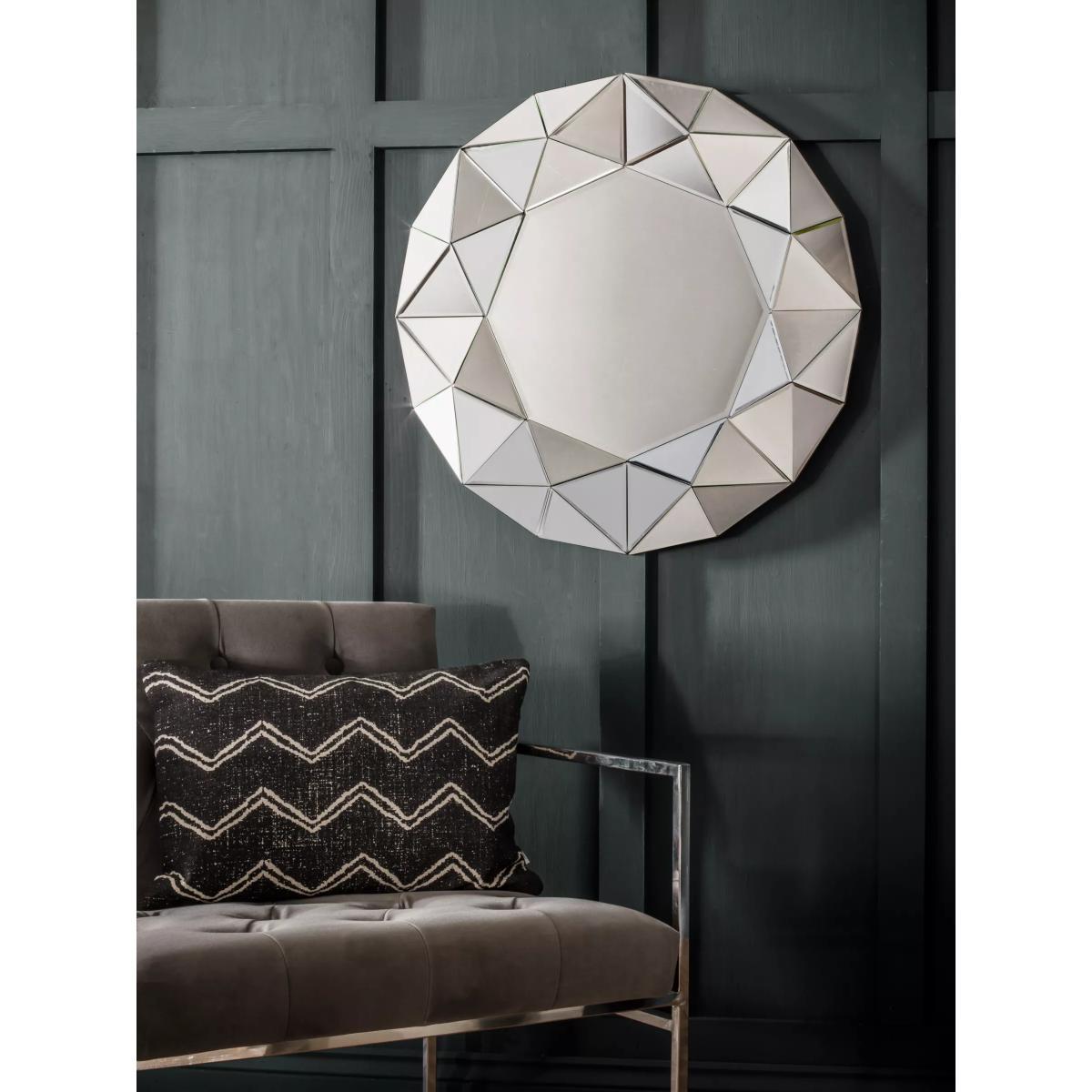 Angled Glass Panels Round Wall Mirror, 70cm, Clear – image 5