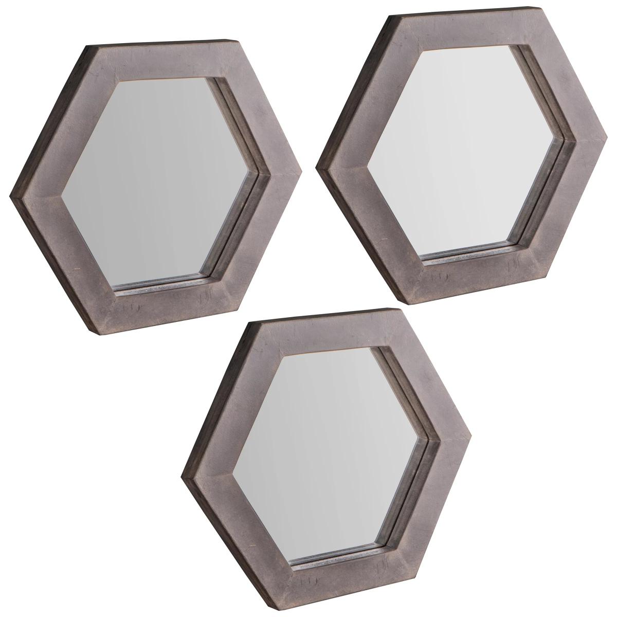 Trey Trio Hexagonal Mirrors, 36 x 31cm, Grey, Set of 3 – image 2