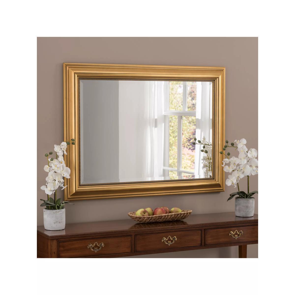 Ribbed Beaded Frame Rectangular Wall Mirror, 94 x 69cm, Gold – image 2
