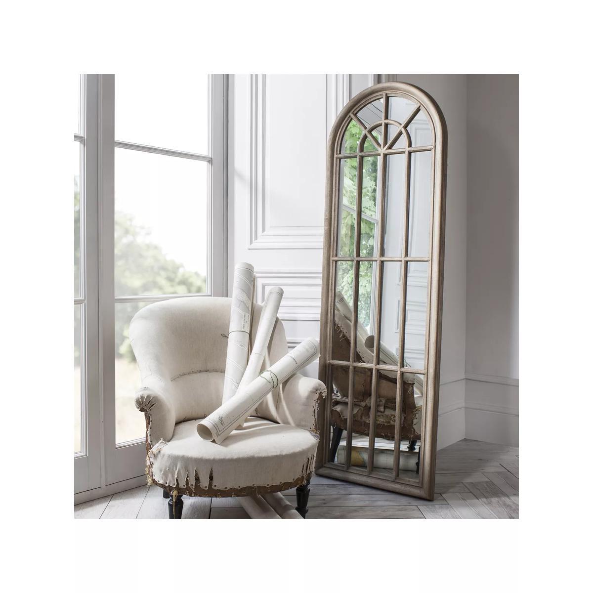 Curtis Arched Window Wood Frame Wall Mirror, 180 x 60cm, Natural – image 2