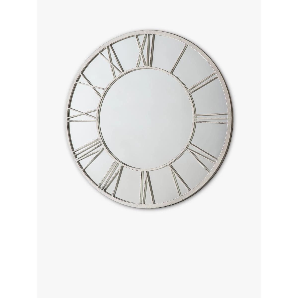 Roman Numeral Clock Style Metal Frame Indoor/Outdoor Wall Mirror, 85cm, White – image 2