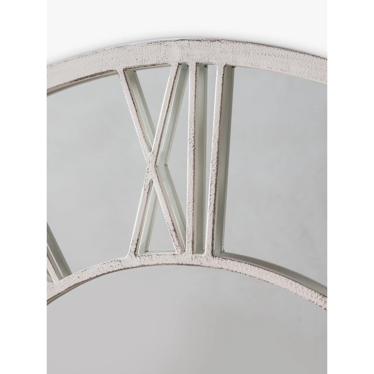 Roman Numeral Clock Style Metal Frame Indoor/Outdoor Wall Mirror, 85cm, White – image 4