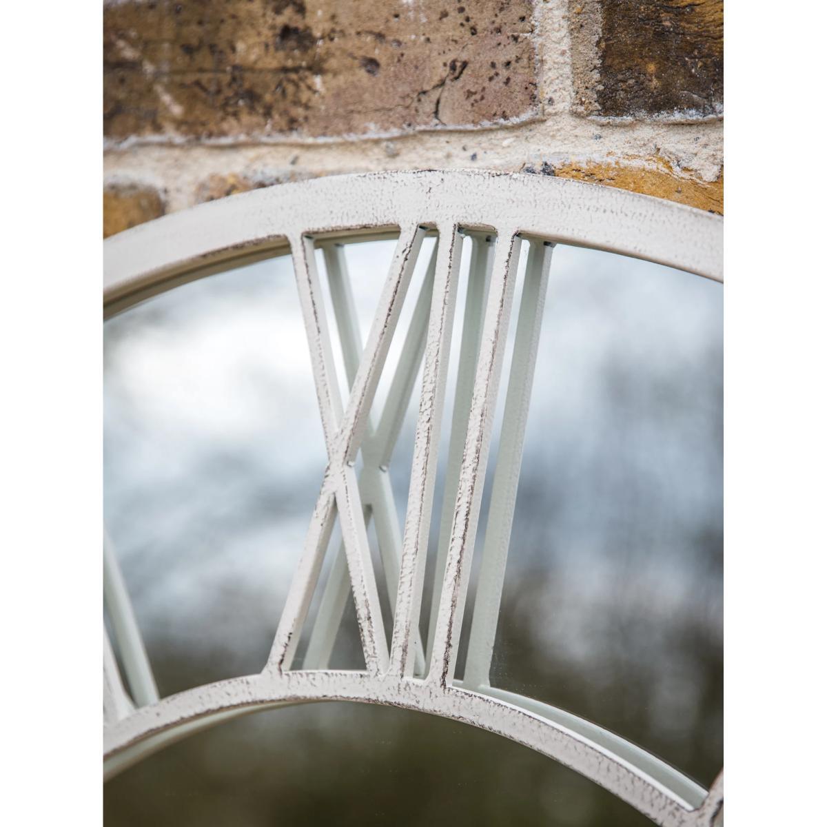 Roman Numeral Clock Style Metal Frame Indoor/Outdoor Wall Mirror, 85cm, White – image 6