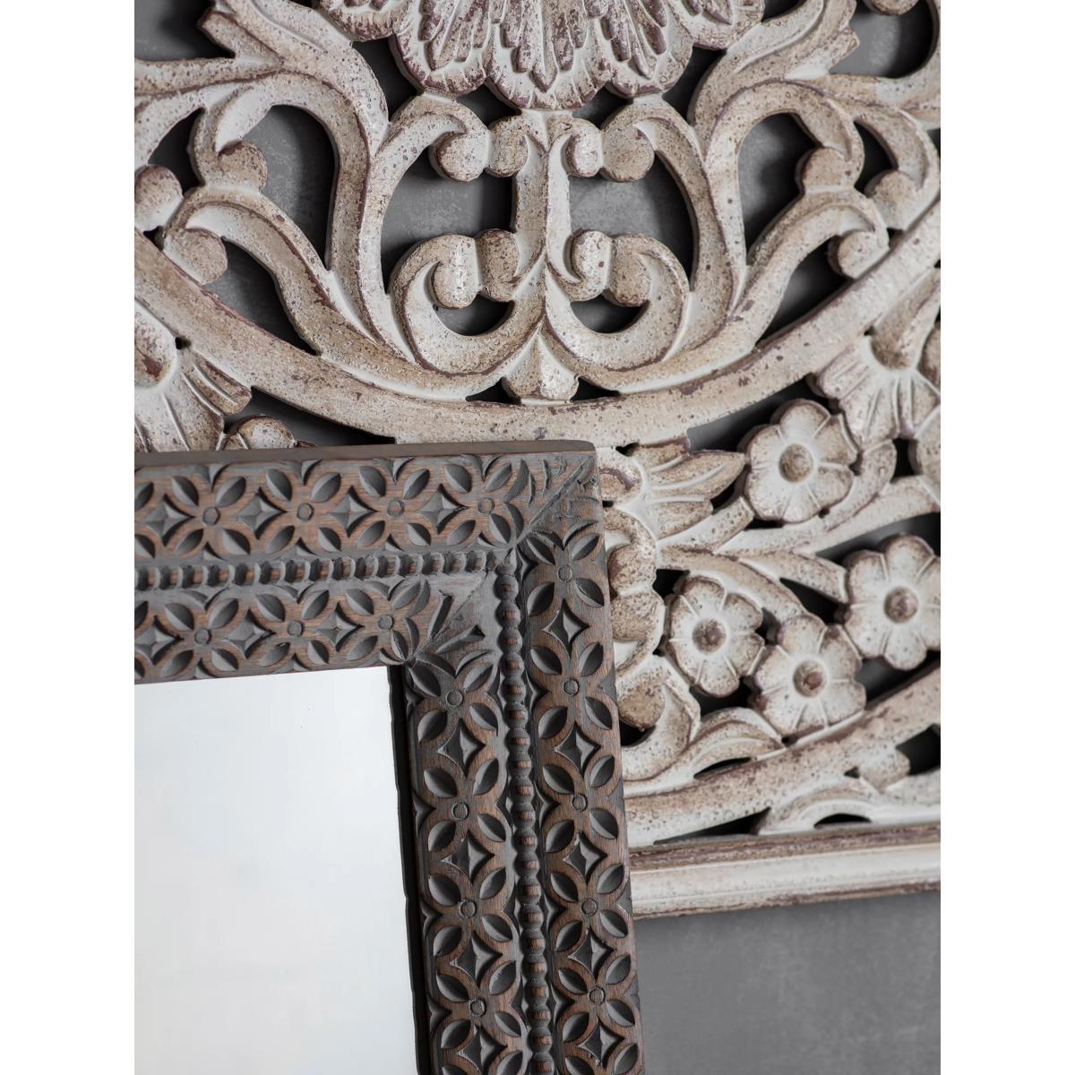 Korba Rectangular Carved Mango Wood Frame Wall Mirror, 120 x 90cm, Grey – image 3