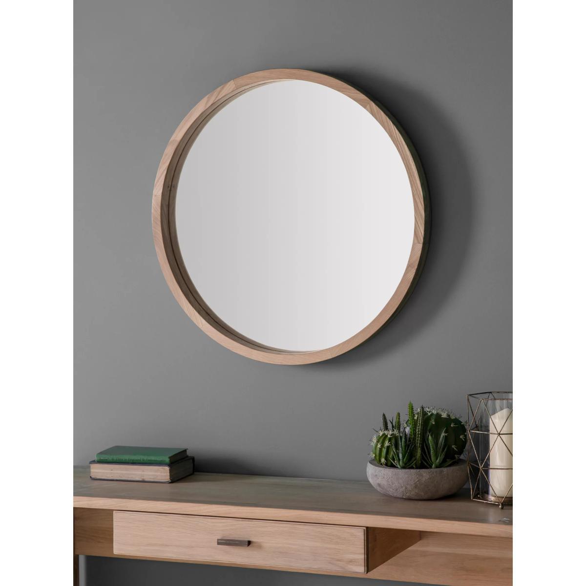 Bowman Round Oak Wood Frame Mirror, 70cm, Natural – image 2