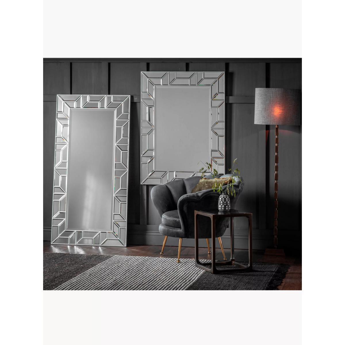 Verbier Rectangular Geometric Frame Wall Mirror, 118 x 89cm, Silver – image 2