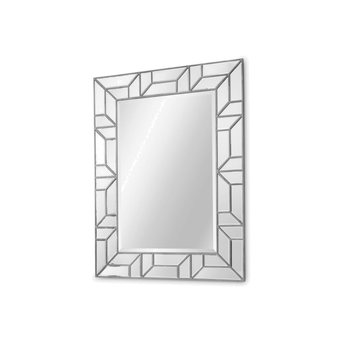 Verbier Rectangular Geometric Frame Wall Mirror, 118 x 89cm, Silver – image 1