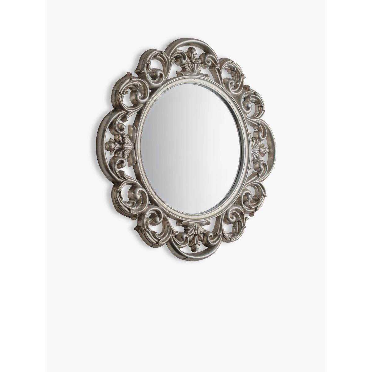 Decorative Leaf Motif Round Wall Mirror, 92.5cm, Antique Silver – image 2