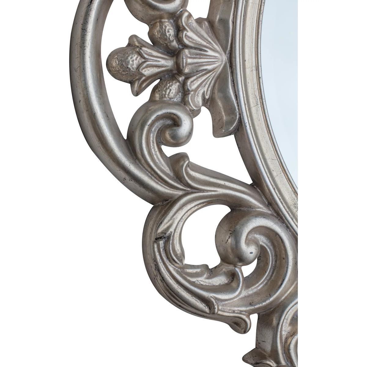 Decorative Leaf Motif Round Wall Mirror, 92.5cm, Antique Silver – image 3
