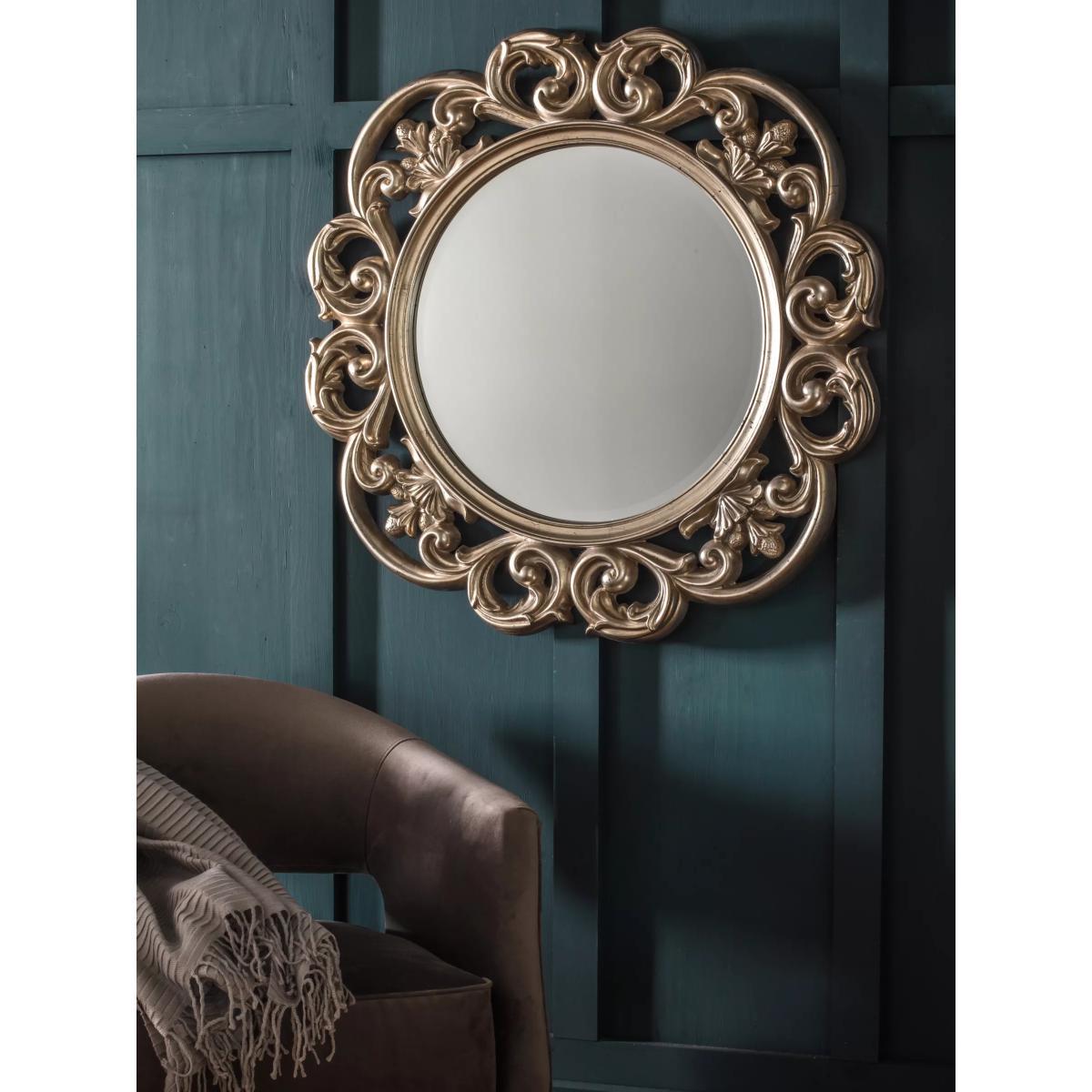 Decorative Leaf Motif Round Wall Mirror, 92.5cm, Antique Silver – image 5
