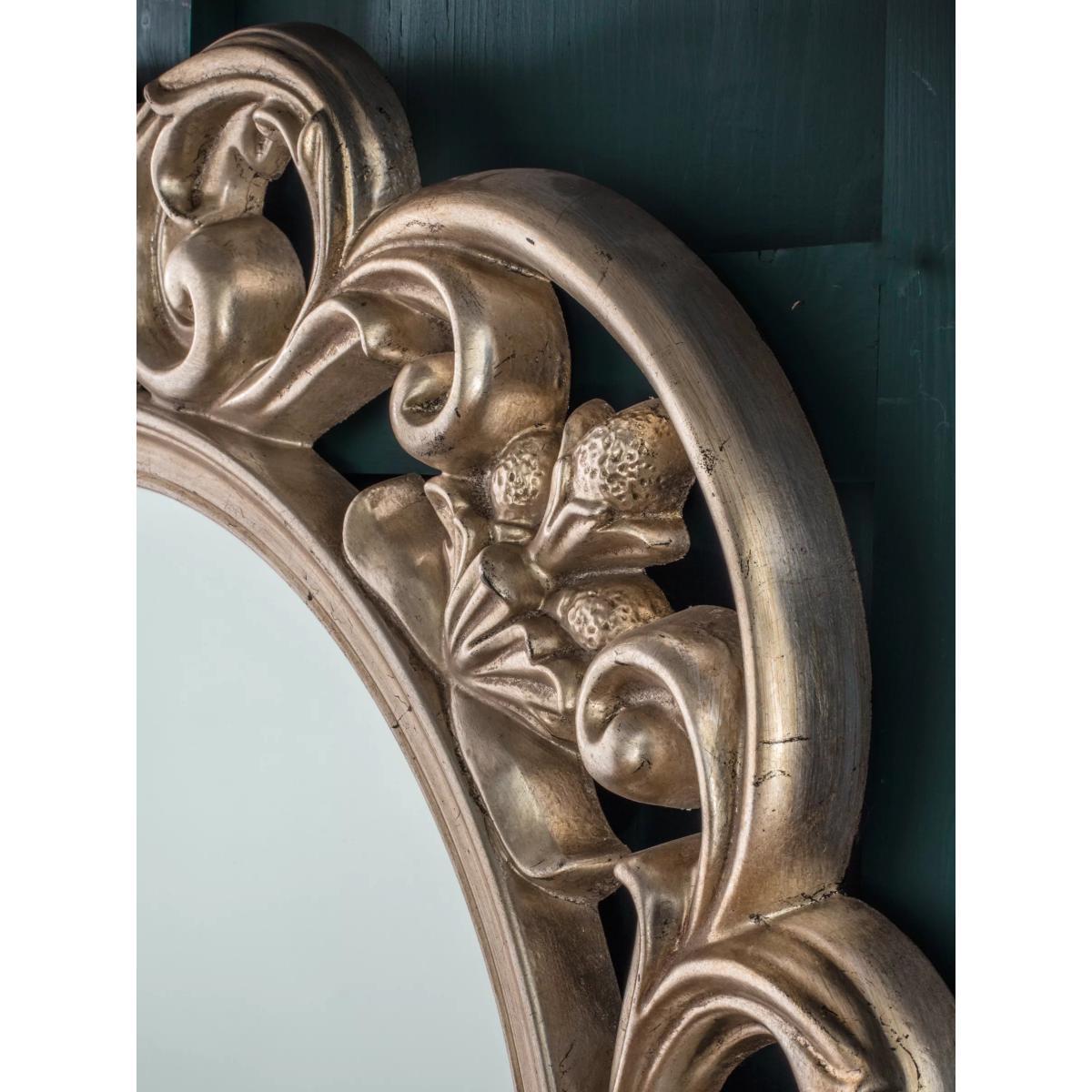 Decorative Leaf Motif Round Wall Mirror, 92.5cm, Antique Silver – image 6
