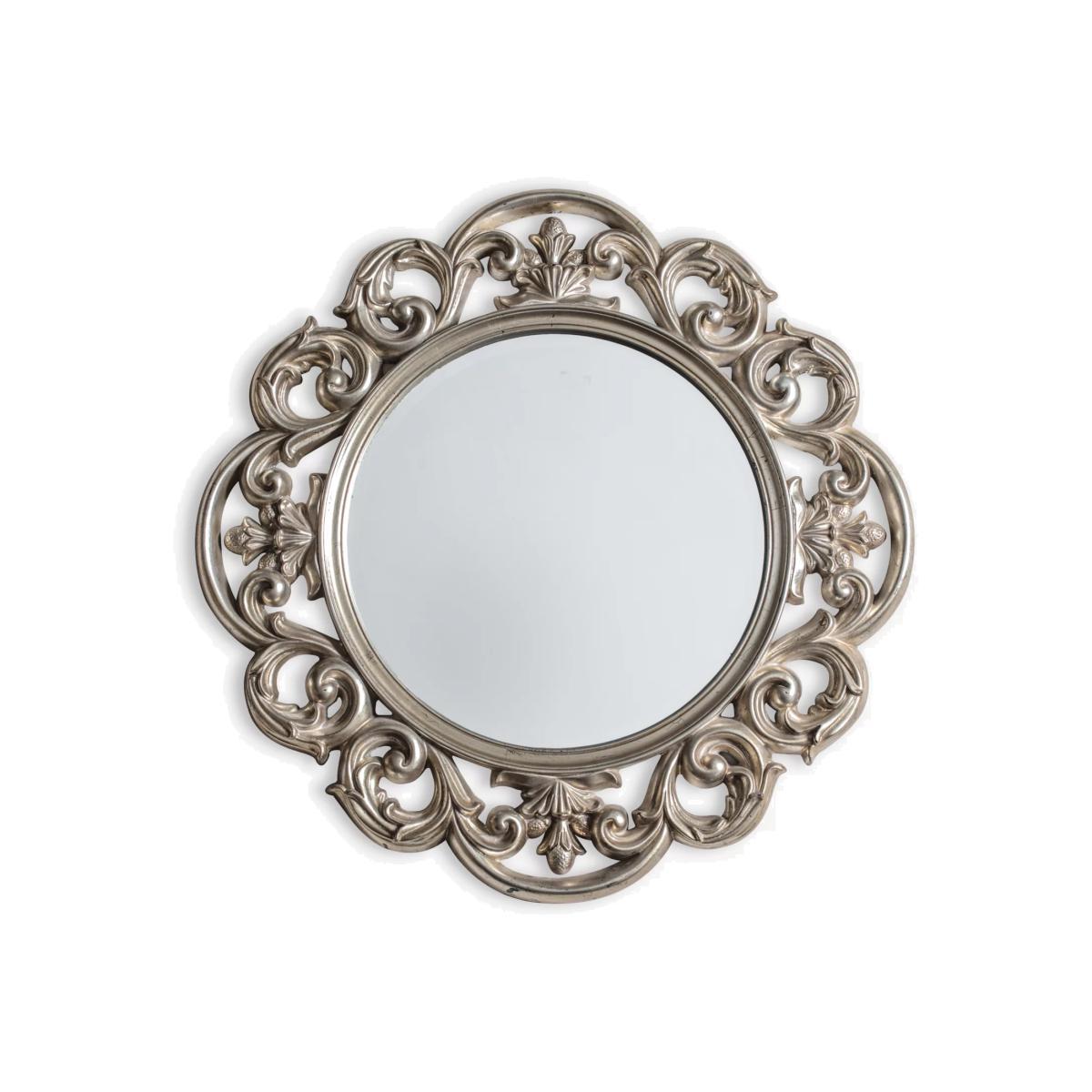 Decorative Leaf Motif Round Wall Mirror, 92.5cm, Antique Silver – image 1