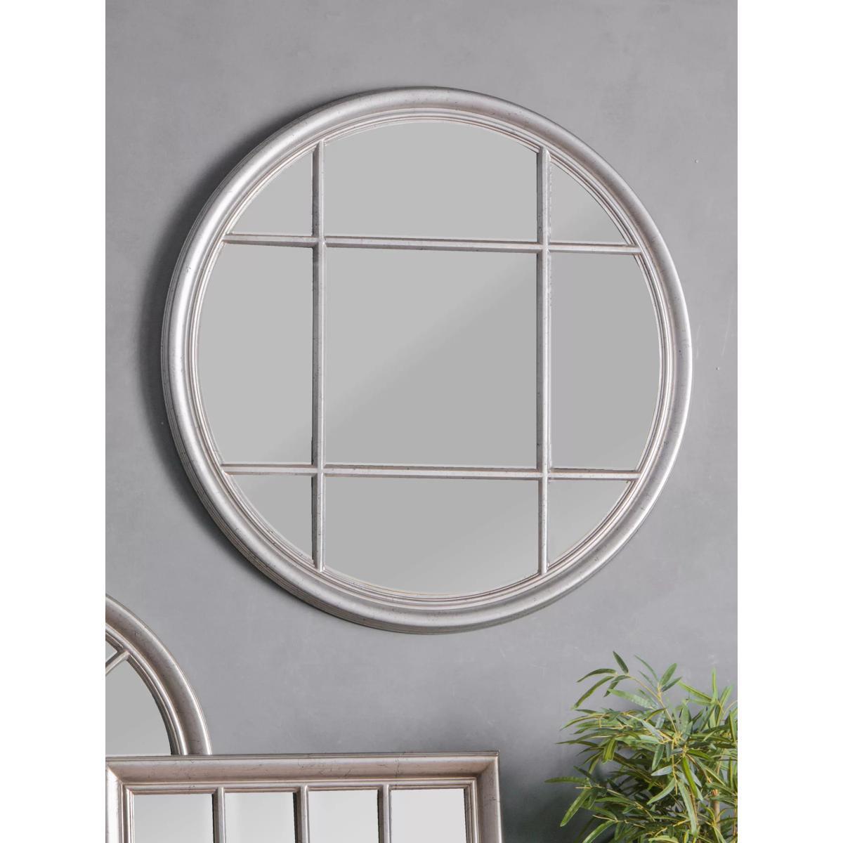 Eccleston Round Wood Frame Window Mirror, 100cm, Silver – image 2