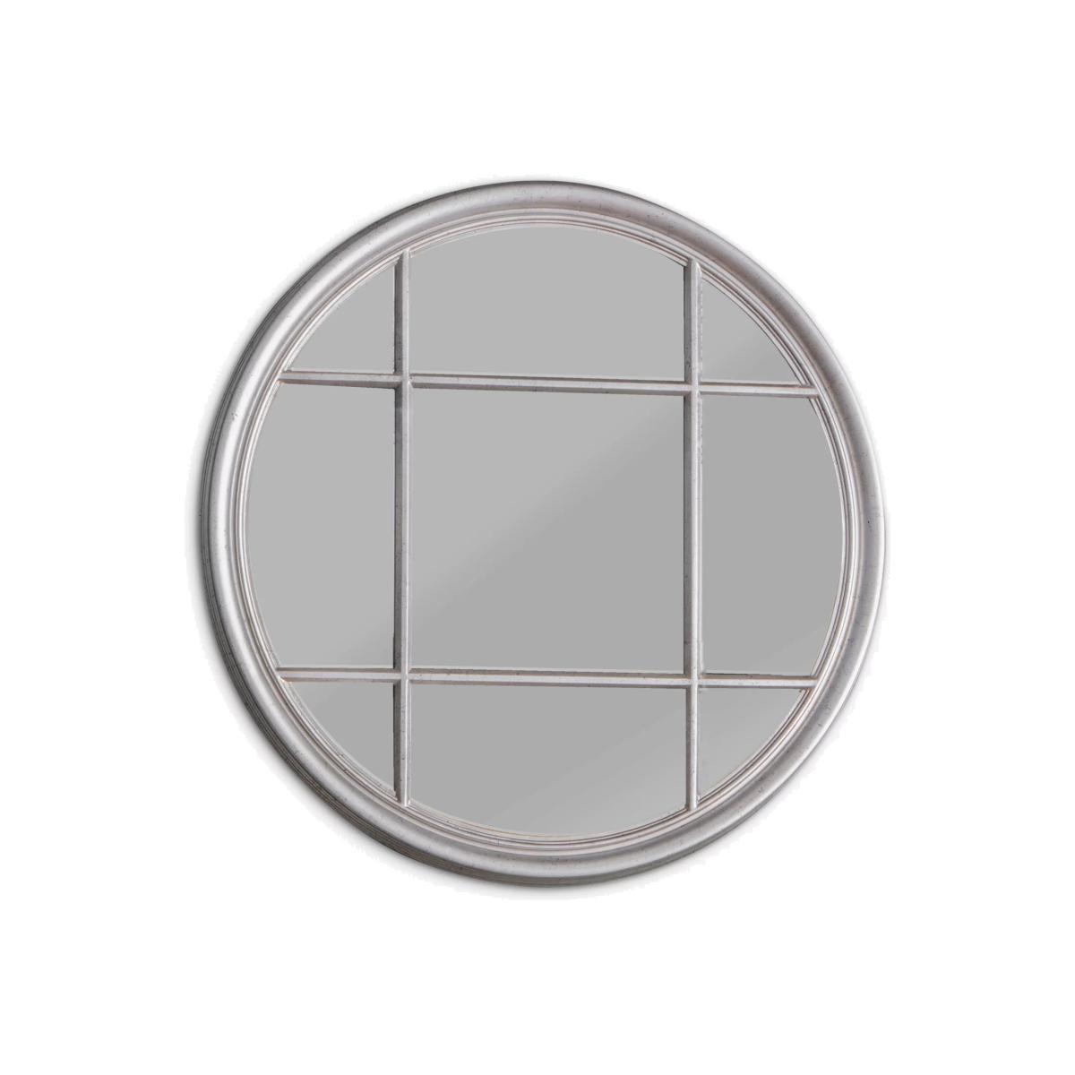 Eccleston Round Wood Frame Window Mirror, 100cm, Silver – image 1