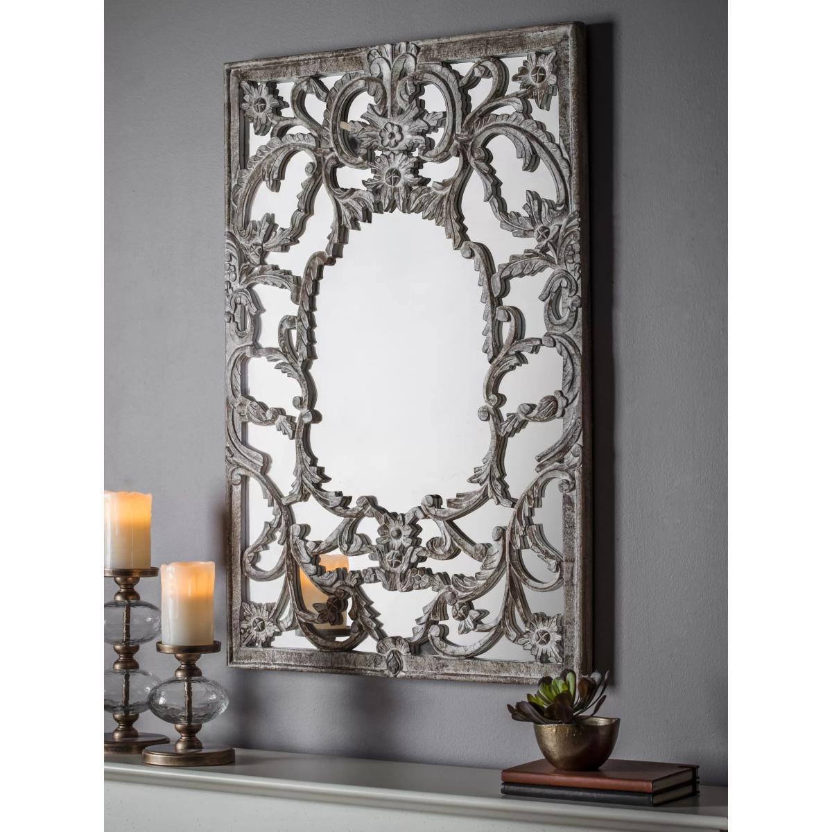 Decorative Leaves Rectangular Wall Mirror, 90 x 60cm, Natural – image 5