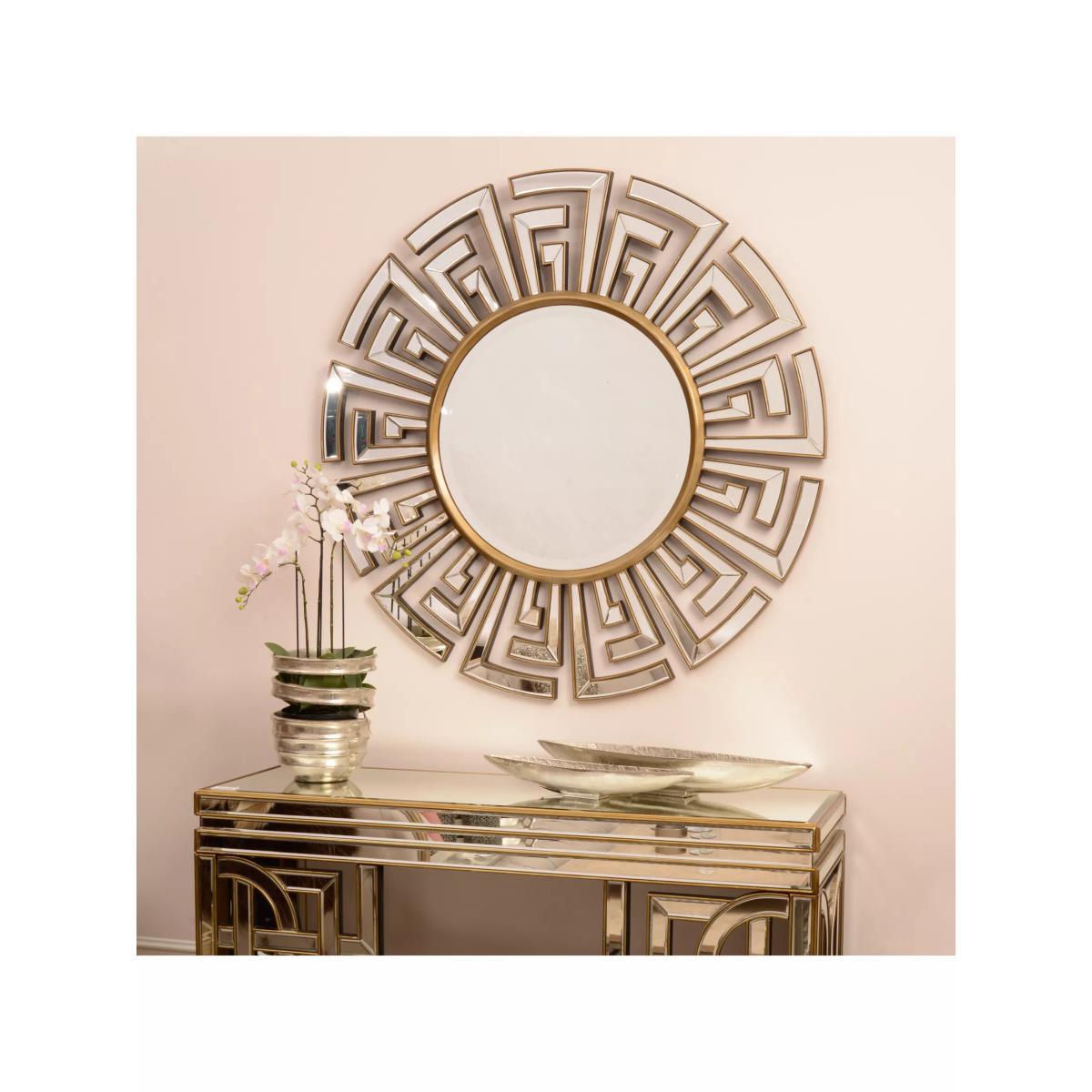 Libra Claridge Deco Round Wall Mirror, Antique Bronze, Dia.120cm – image 2