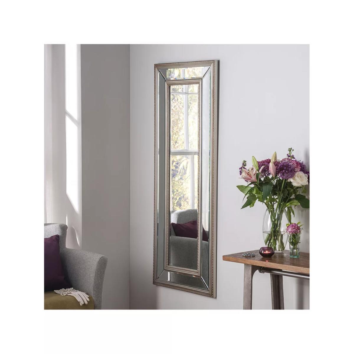 Beaded Edge Rectangular Wood Framed Wall Mirror, Silver – image 2