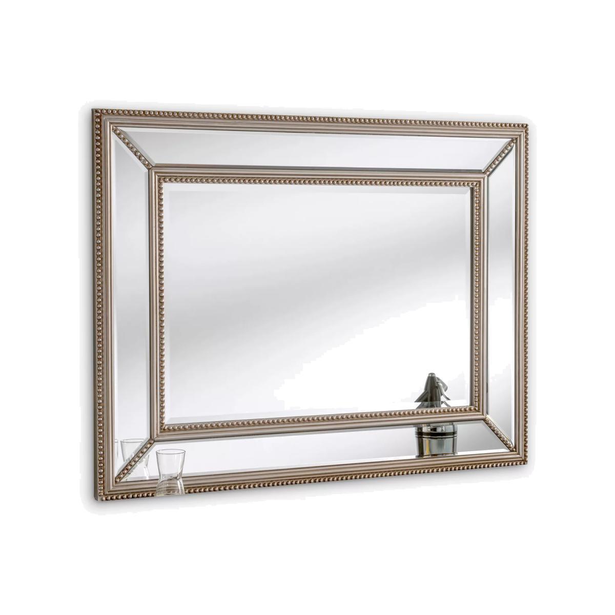 Beaded Edge Rectangular Wood Framed Wall Mirror, Silver – image 1
