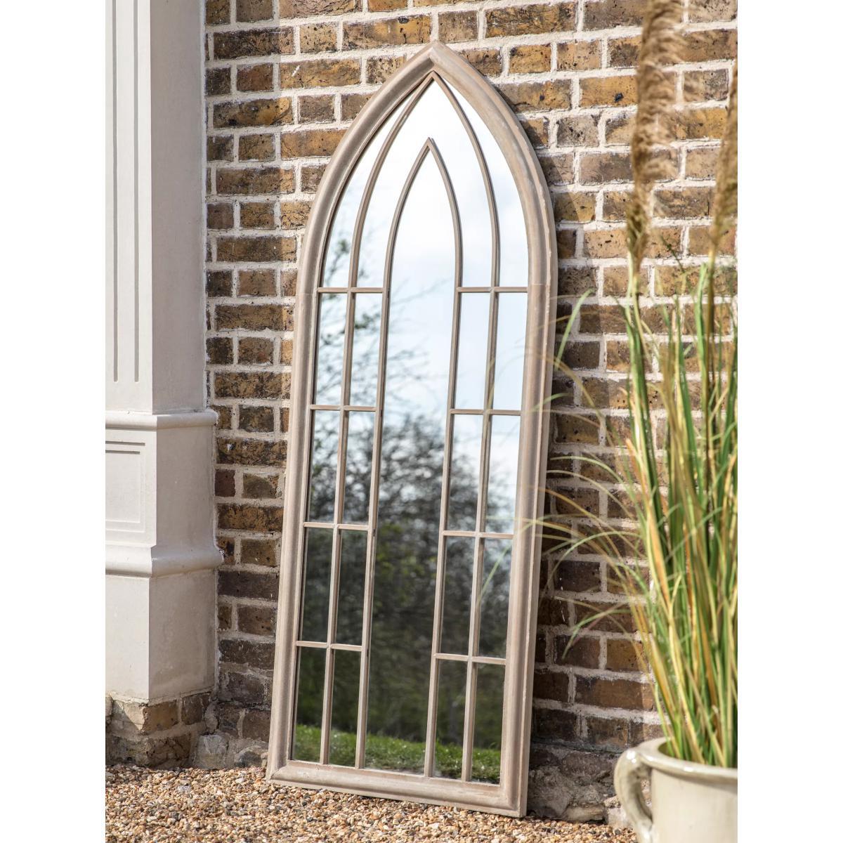 Church Arch Window Metal Frame Indoor/Outdoor Wall Mirror, 152.5 x 59.5cm, Taupe – image 7