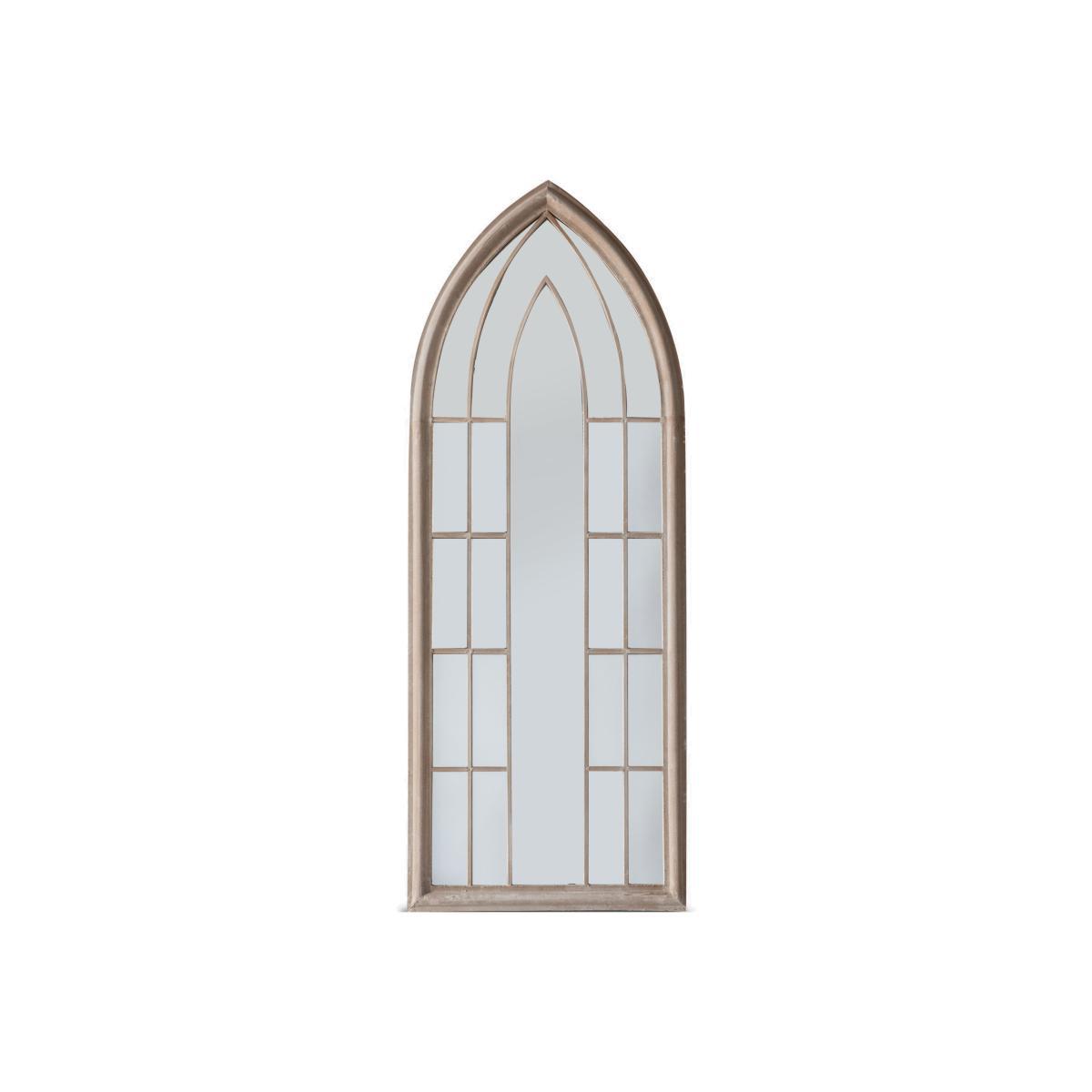 Church Arch Window Metal Frame Indoor/Outdoor Wall Mirror, 152.5 x 59.5cm, Taupe – image 1