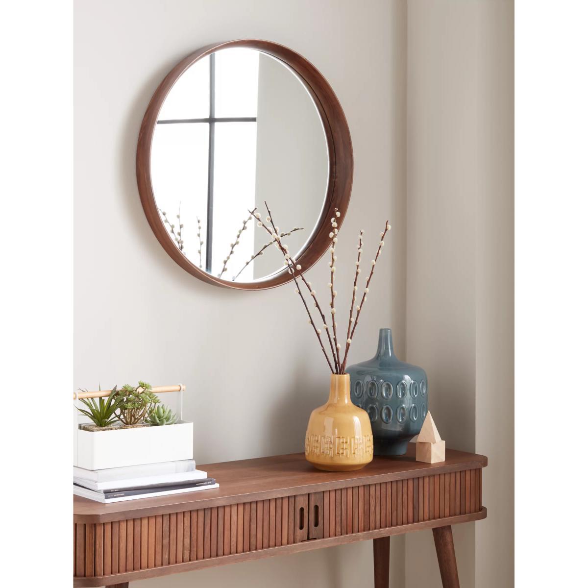 John Lewis & Partners Astrid Round Mirror, Walnut Wood, 64cm – image 2