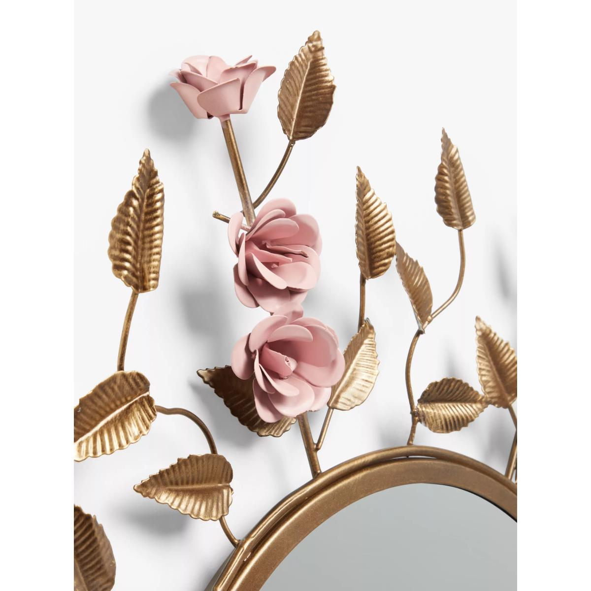 John Lewis + Matthew Williamson Shaped Roses Round Wall Mirror, 90cm, Gold/Pink – image 3