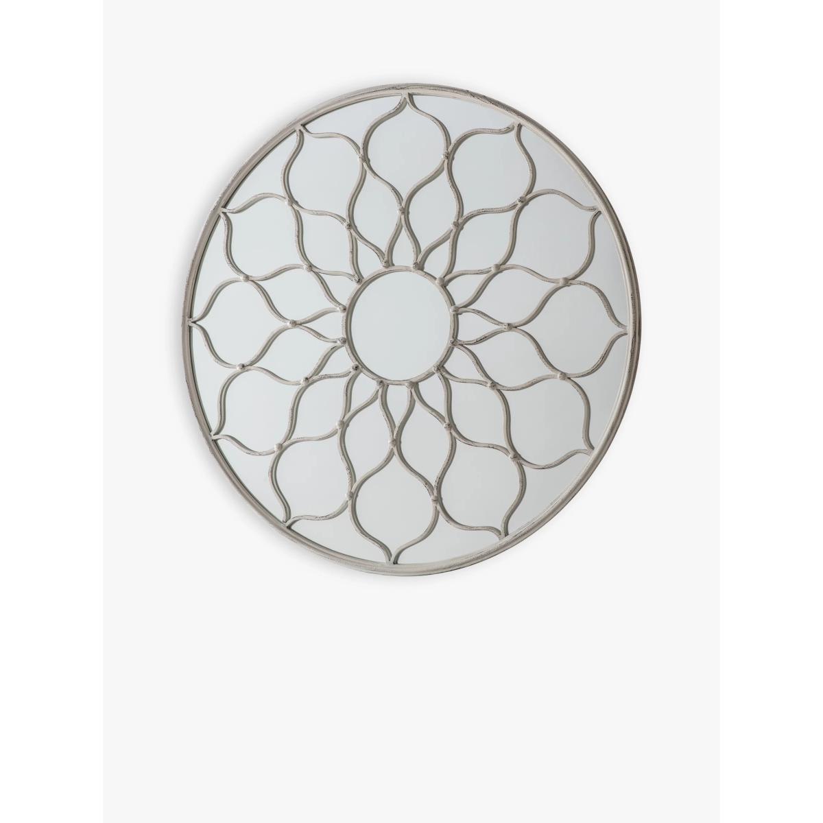 Filigree Decorative Round Metal Frame Indoor/Outdoor Wall Mirror, 84cm, White – image 2