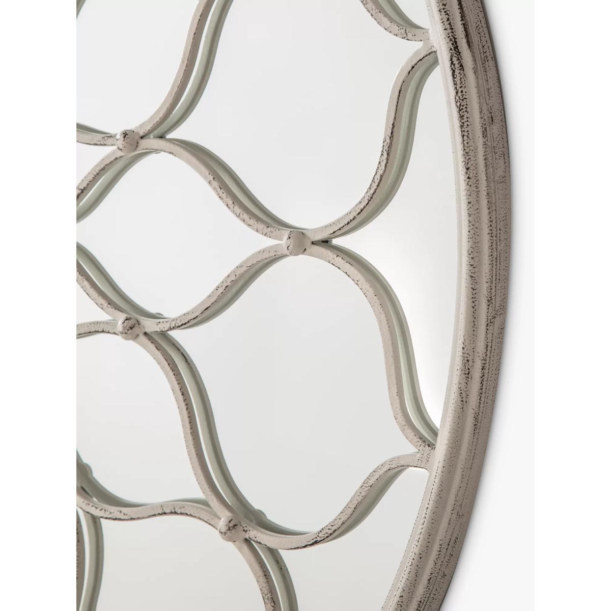 Filigree Decorative Round Metal Frame Indoor/Outdoor Wall Mirror, 84cm, White – image 5