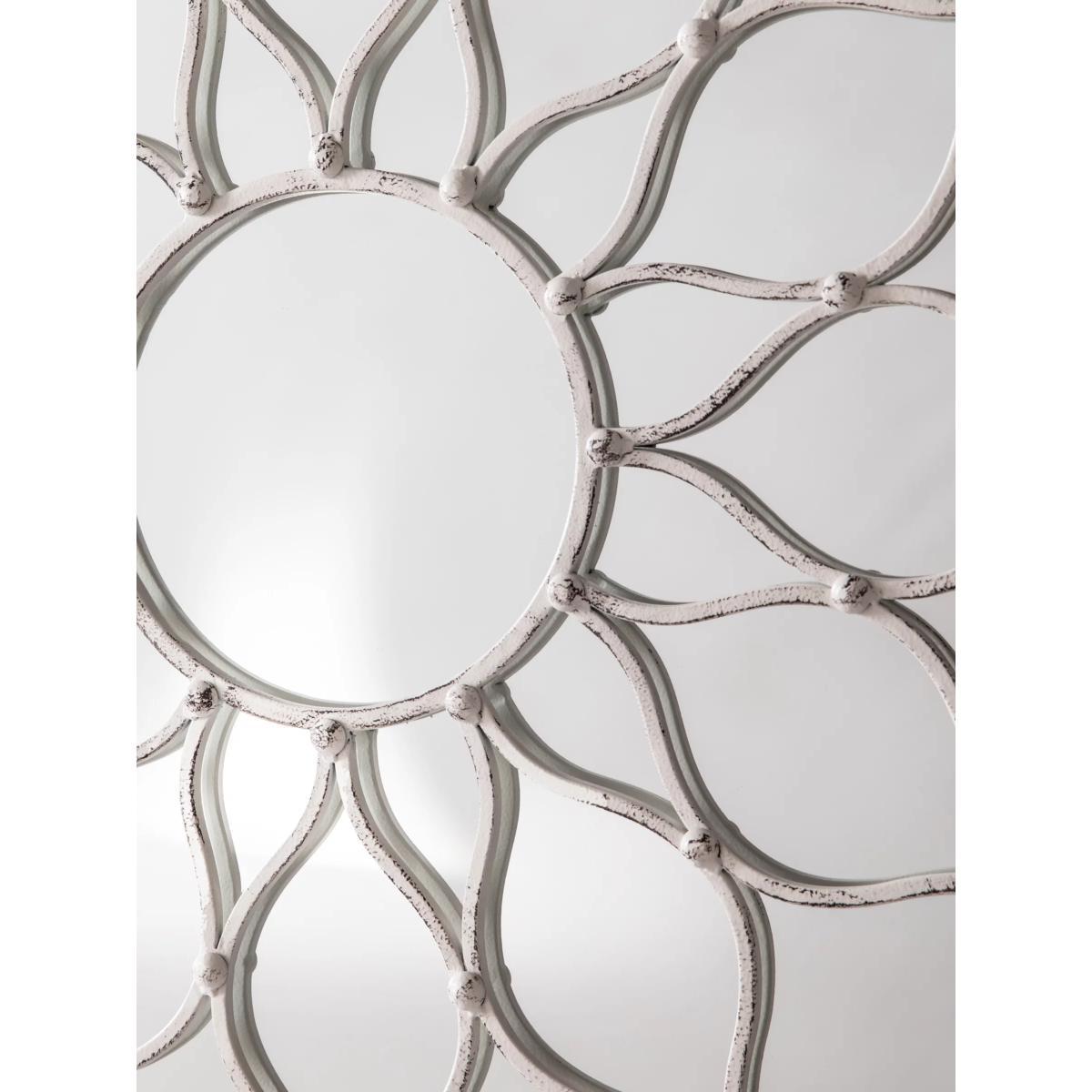 Filigree Decorative Round Metal Frame Indoor/Outdoor Wall Mirror, 84cm, White – image 6