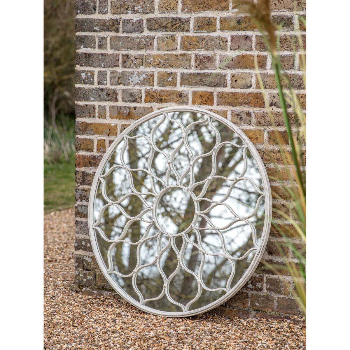 Filigree Decorative Round Metal Frame Indoor/Outdoor Wall Mirror, 84cm, White – image 7