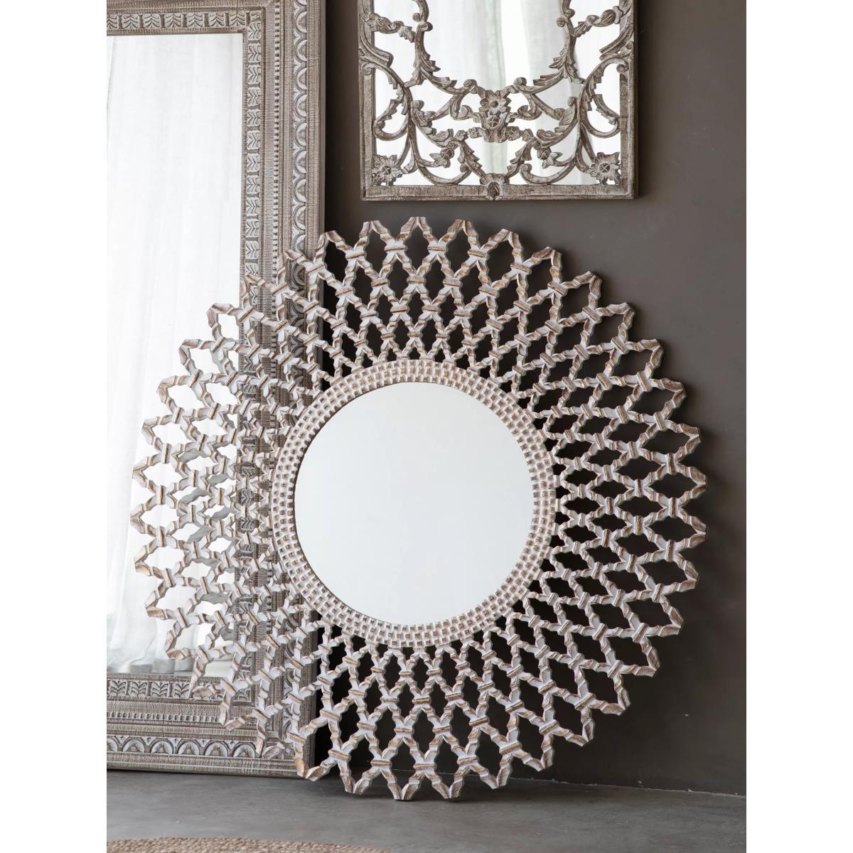 Bharta Large Round Wood Frame Mirror, 120cm, SIlver – image 2