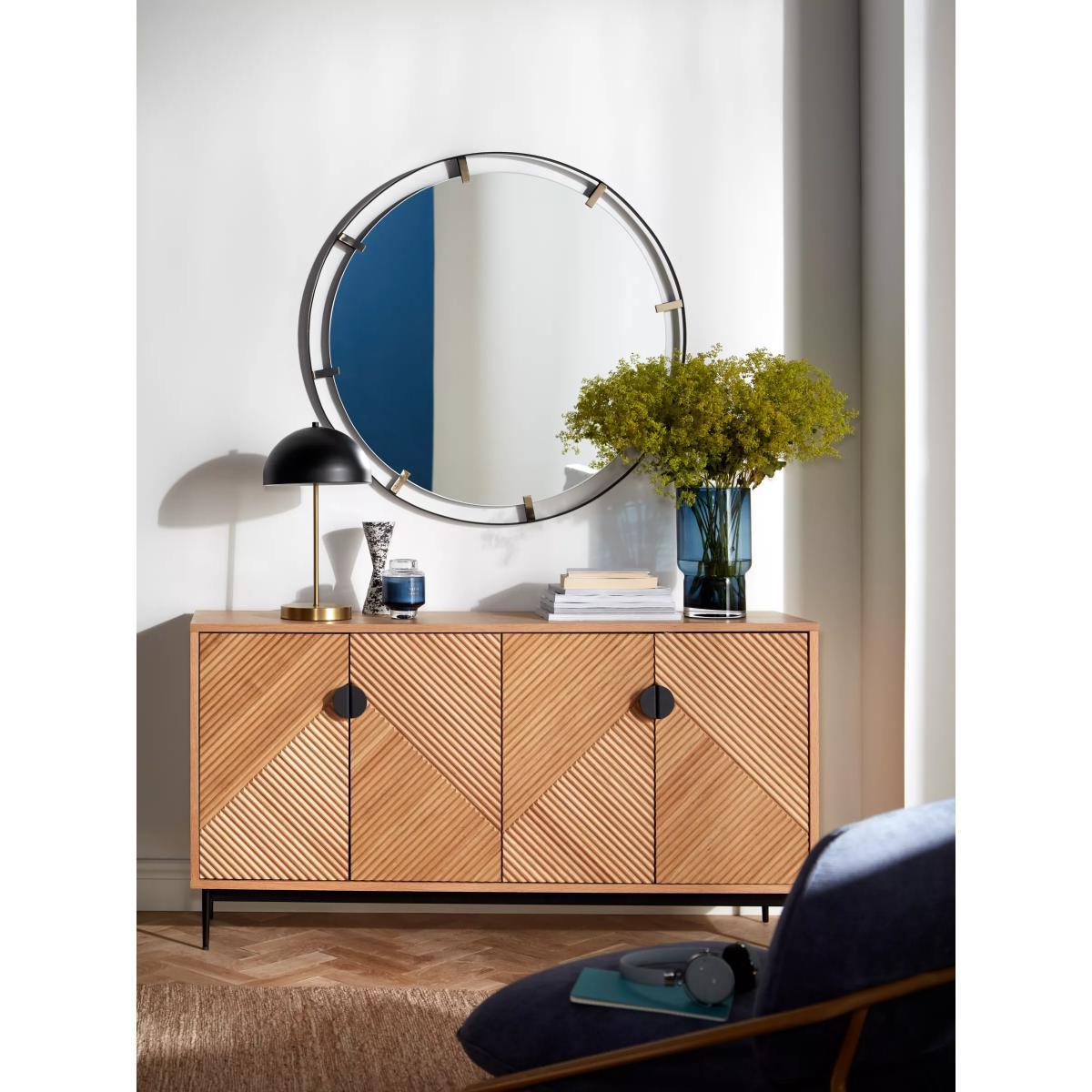 John Lewis & Partners Metal Clip Round Wall Mirror, 92cm, Black/Gold – image 4