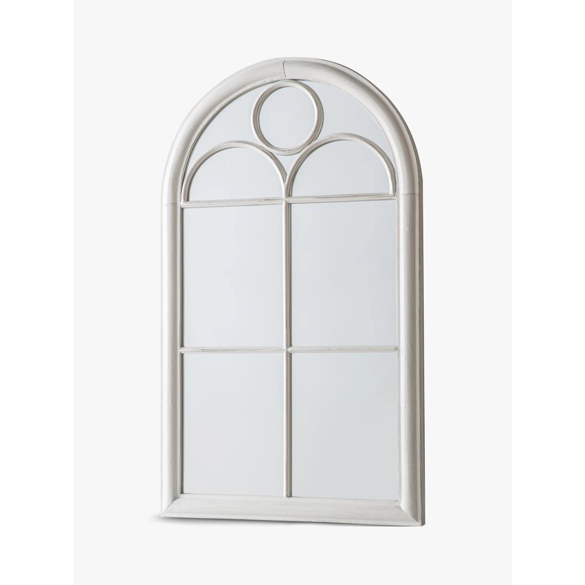 Classic Arch Window Metal Frame Indoor/Outdoor Wall Mirror, 100 x 61cm, Distressed White – image 2