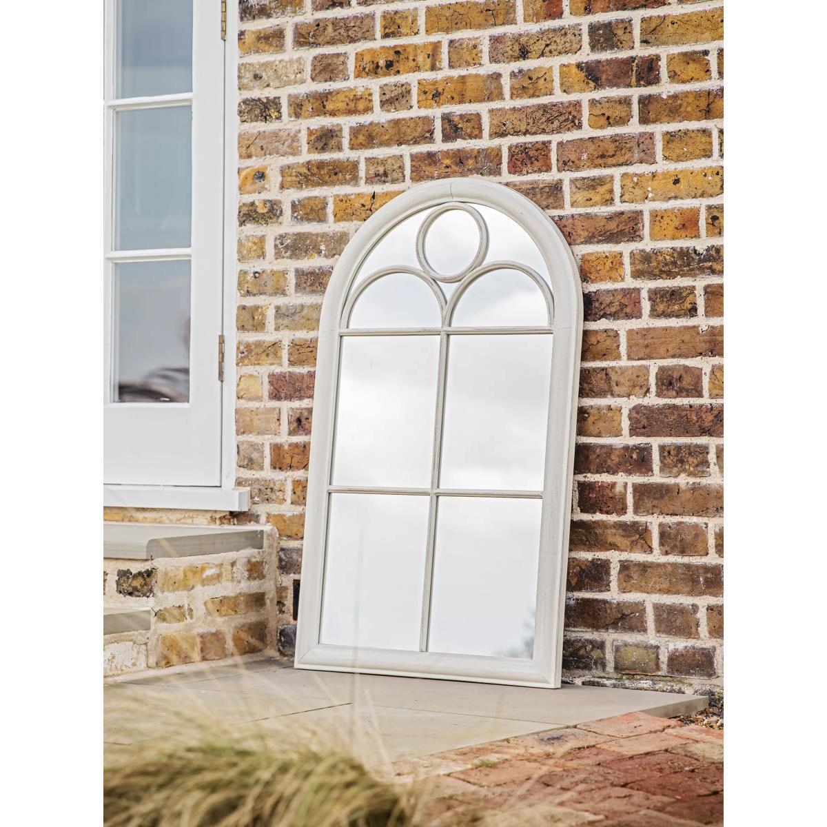 Classic Arch Window Metal Frame Indoor/Outdoor Wall Mirror, 100 x 61cm, Distressed White – image 6