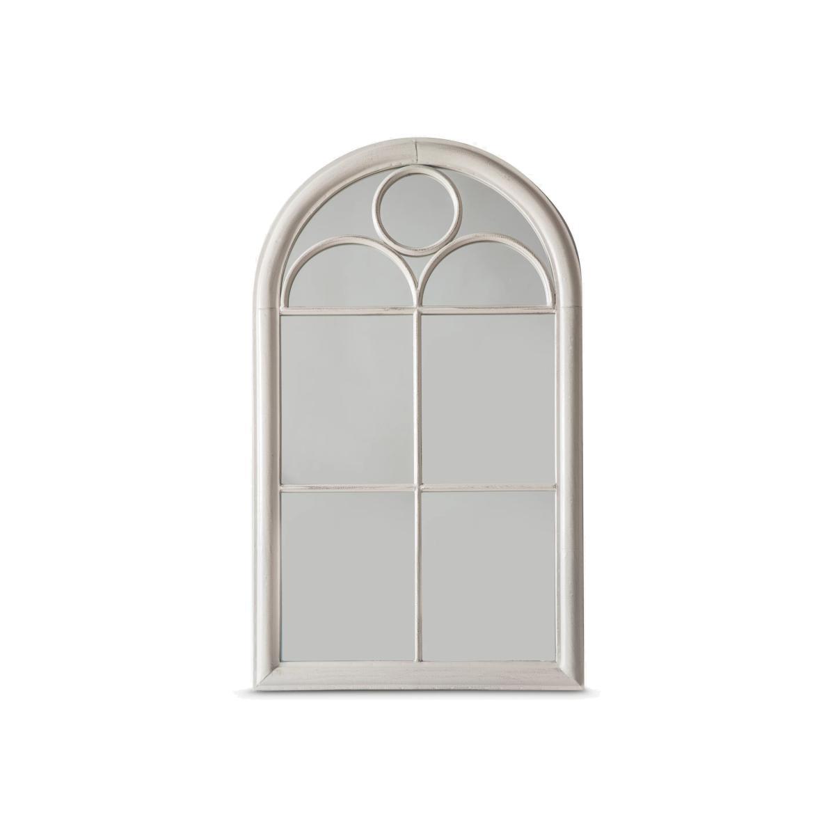 Classic Arch Window Metal Frame Indoor/Outdoor Wall Mirror, 100 x 61cm, Distressed White – image 1