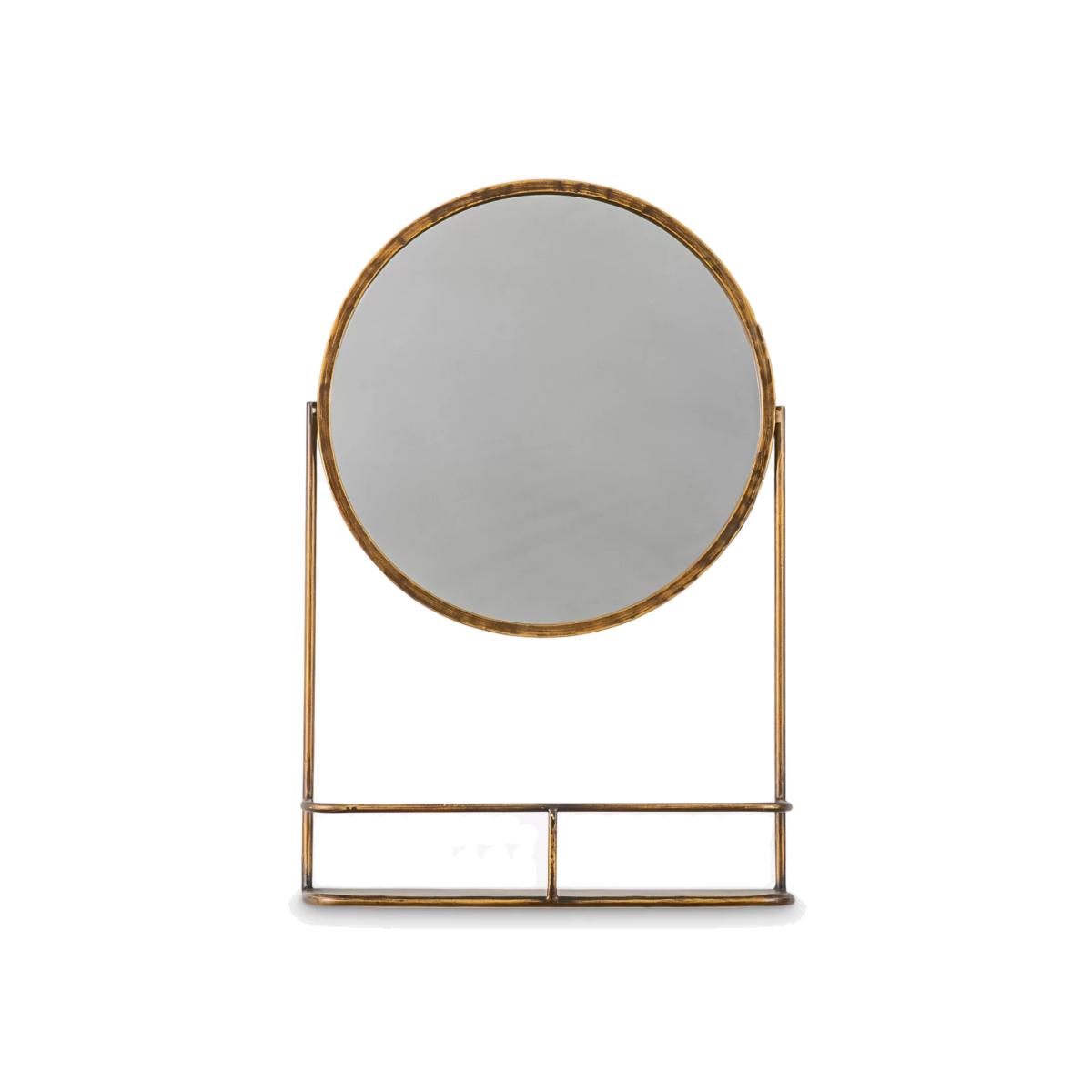 Gallery Direct Emerson Round Metal Frame Wall Mirror & Shelf, 63 x 42cm, Bronze