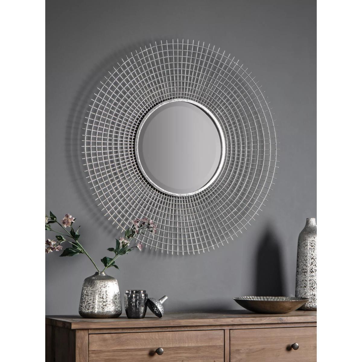 Stafford Round Metal Frame Wall Mirror, 90cm, Silver – image 2
