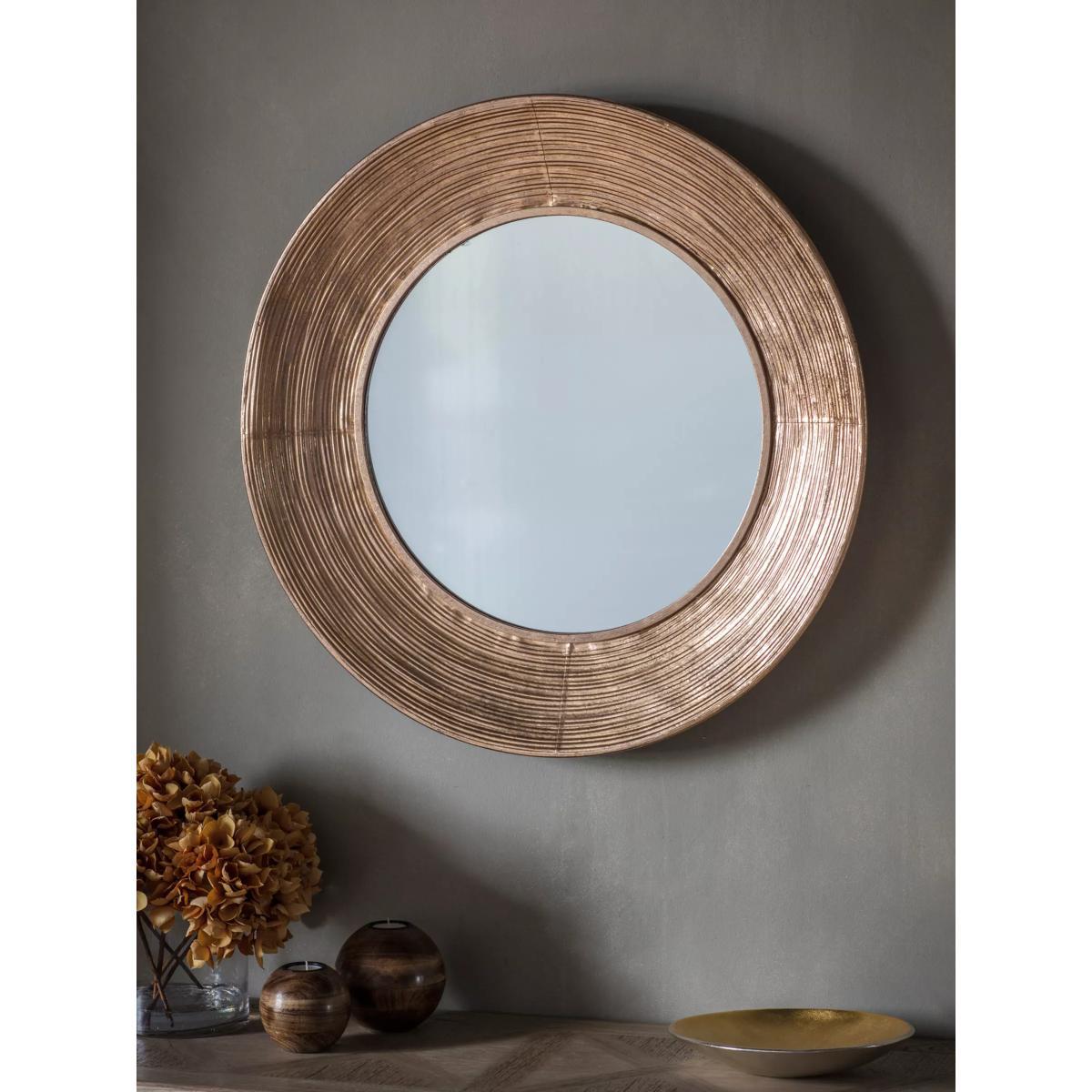 Knowle Round Metal Frame Mirror, 72cm, Gold – image 2