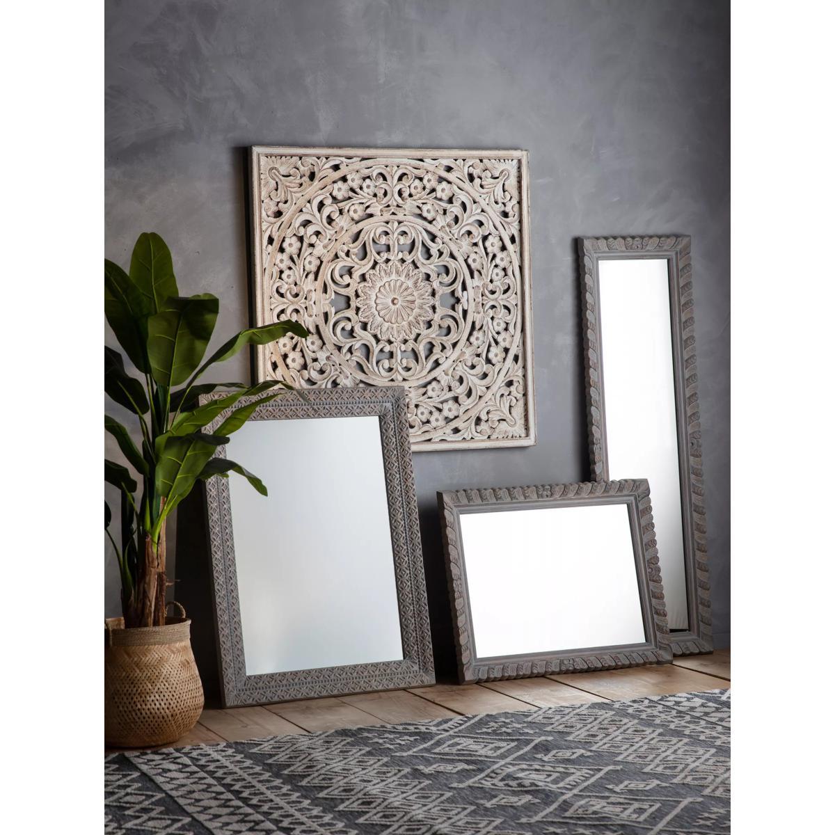 Surat Rectangular Carved Mango Wood Frame Wall Mirror, 177 x 53cm, Grey – image 2