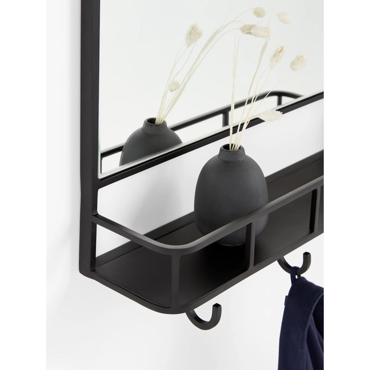 John Lewis & Partners Ferro Metal Shelf & Hooks Hallway Wall Mirror, 84 x 53cm, Black – image 2