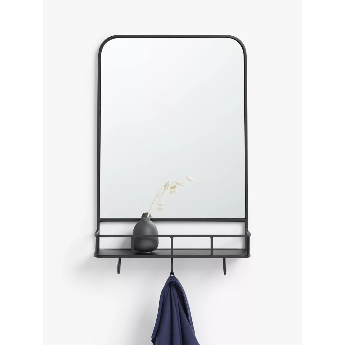 John Lewis & Partners Ferro Metal Shelf & Hooks Hallway Wall Mirror, 84 x 53cm, Black – image 4