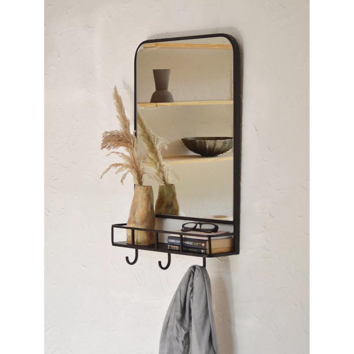 John Lewis & Partners Ferro Metal Shelf & Hooks Hallway Wall Mirror, 84 x 53cm, Black – image 5