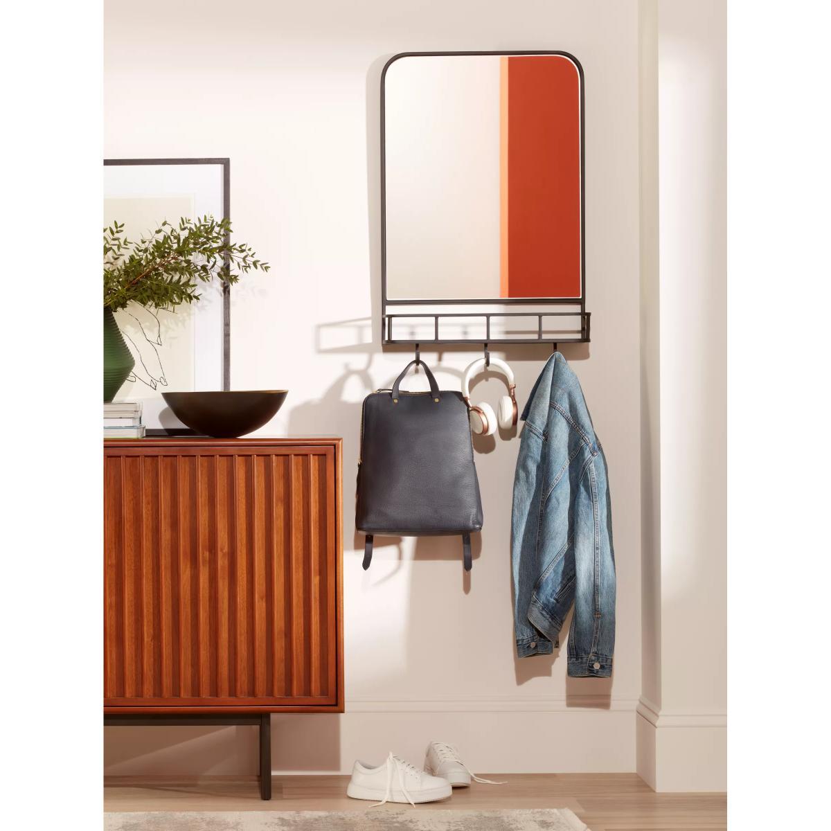 John Lewis & Partners Ferro Metal Shelf & Hooks Hallway Wall Mirror, 84 x 53cm, Black – image 6