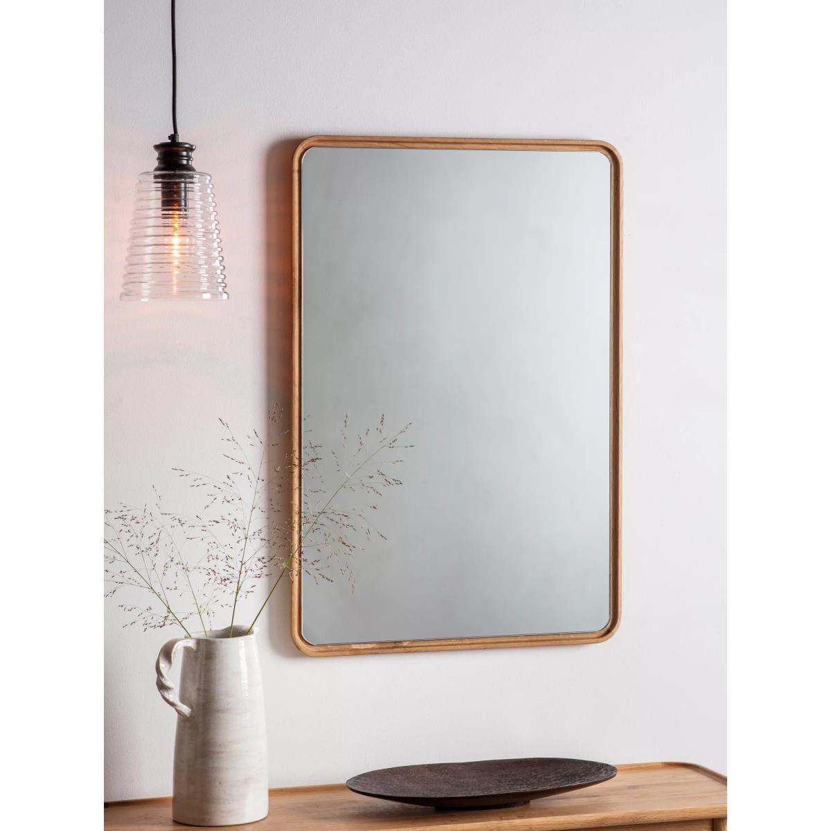 Kingham Oak Wood Rectangular Wall Mirror, 90 x 60cm, Natural – image 2