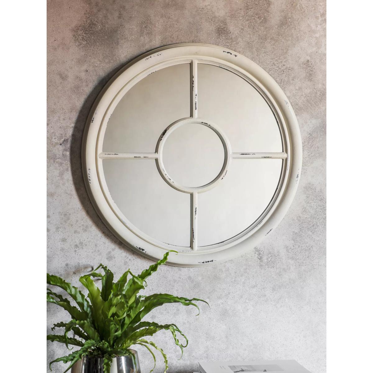 Somerford Round Wood Frame Window Wall Mirror, 70cm, White – image 2