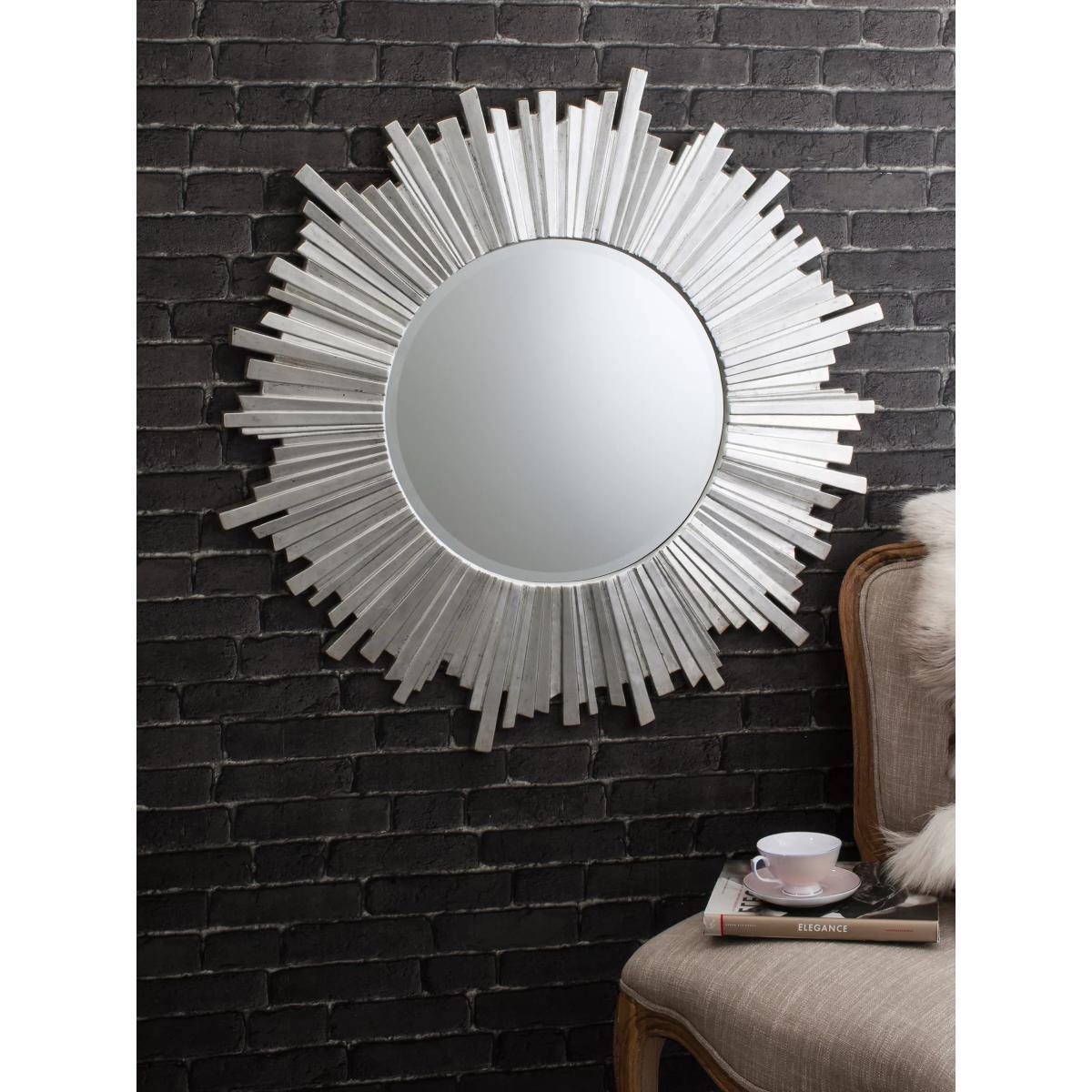 Herzfield Starburst Round Mirror, 100cm, Silver – image 2